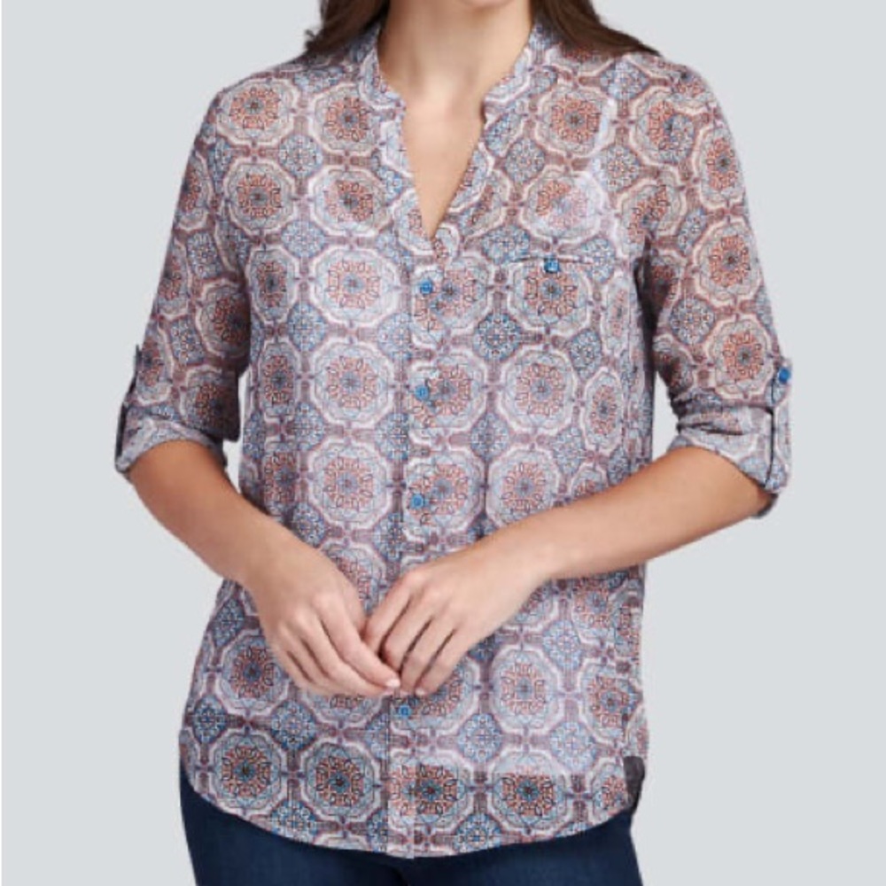 Jasmine Printed Button Up in Champagne Tile